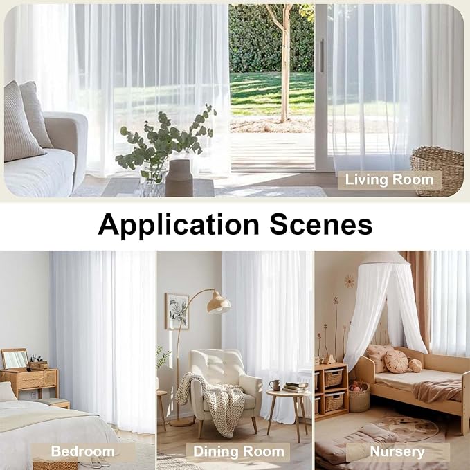 White Sheer Curtains 72 Inches Long 2 Panels, Transparent Voile Sheer White - Image 8