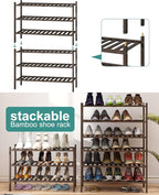 viewcare Shoe Rack for Closet, 3-Tier Bamboo Wood Shoe Racks, Stackable | - Image 6