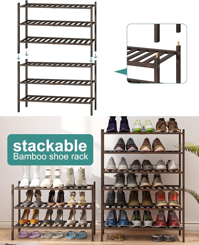 viewcare Shoe Rack for Closet, 3-Tier Bamboo Wood Shoe Racks, Stackable | - Image 6
