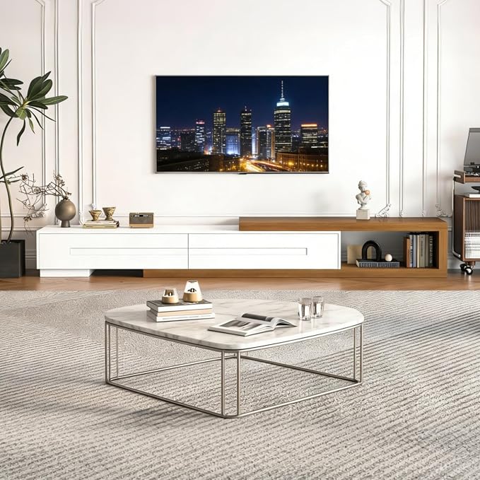 Extendable TV Stand with 2 Drawers, Long Reversible Entertainment Center with - Image 7