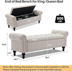 SOFTHION 58.1" Storage Bench Upholstered Linen End of Bedroom Bed Bench Ottoman - Image 2