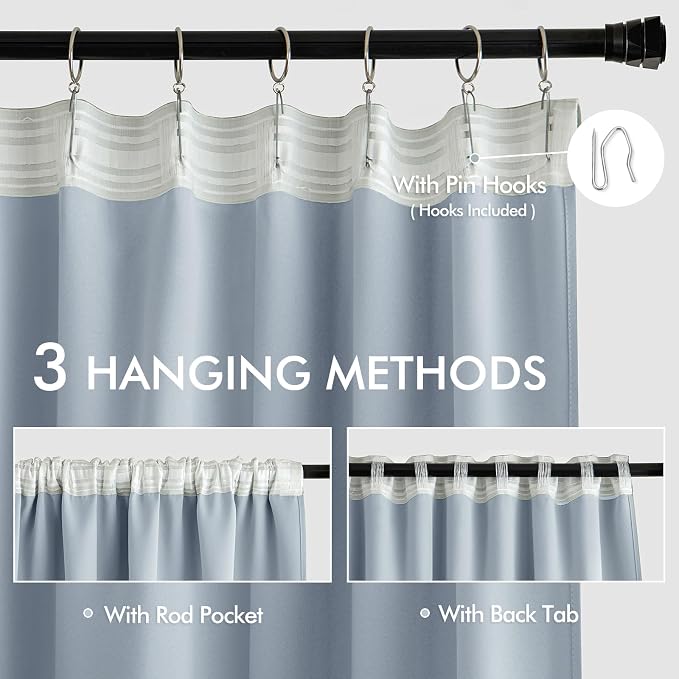 MIULEE Light Blue Back Tab Blackout Curtains 52x63 Inches Long 2 Panels Set | - Image 3