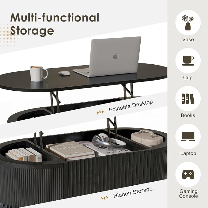 LYNCOHOME Fluted Lift Top Coffee Table - Image 4