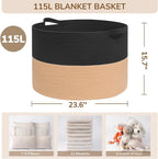 INDRESSME 115L Extra Large Cotton Rope Blanket Basket - Image 2
