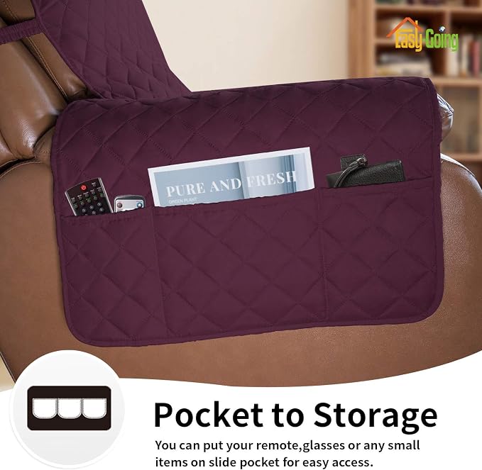 Easy-Going Reversible Couch Cover, Oversized Recliner, Wine/Beige | Machine - Image 3