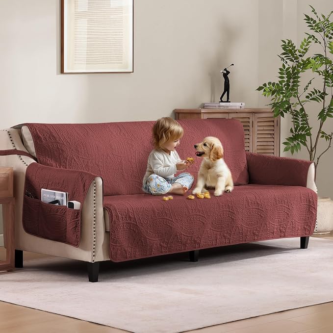 Quilted Red Sofa Slipcovers by Pamhaven