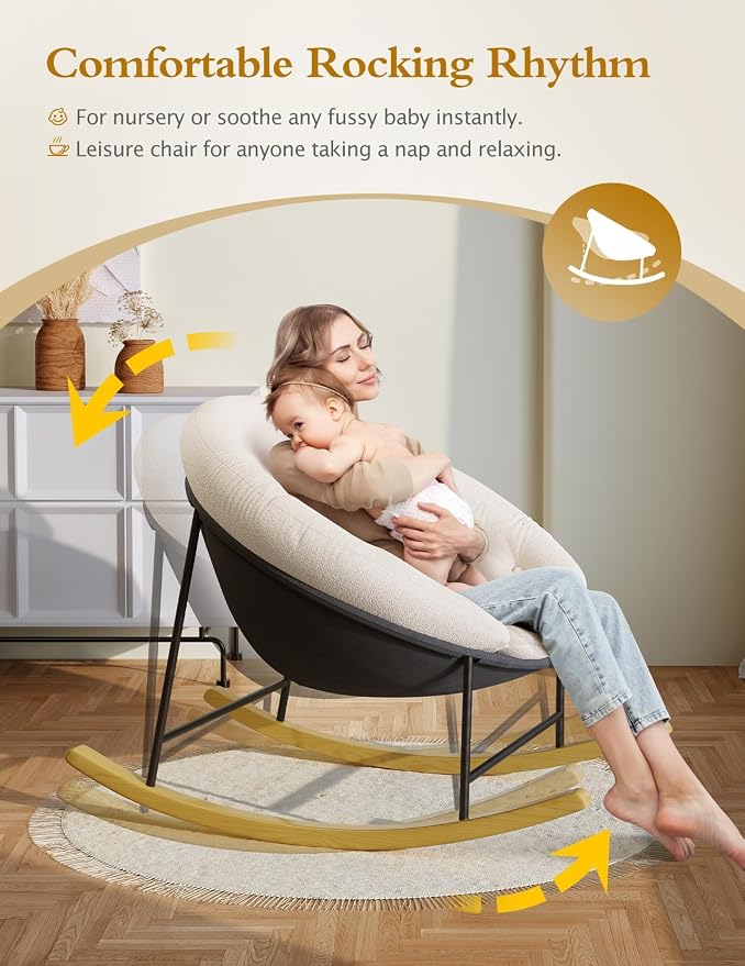 Kidirect Wide Rocking Chair Nursery, Comfy Saucer Nursery Rocking Chairs - Image 4