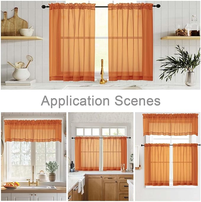 Kitchen Curtains 24 Inch Length Tier 2 Pieces, Cafe Bathroom Basement Rod - Image 6