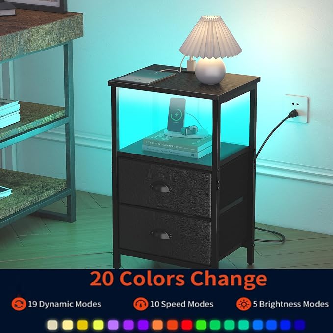 sthmec Nightstand with Charging Station, LED Night Stand Set 2, Bedside Table - Image 5