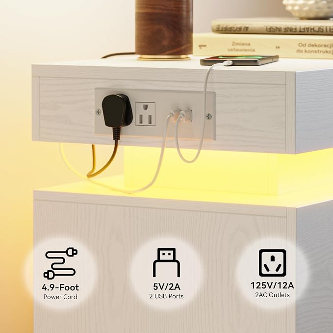 LIKIMIO Night Stand Set of 2, Modern White Nightstand - Image 6