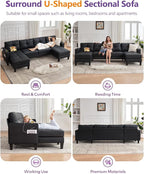 TYBOATLE 116’’ W Black Faux Leather Sectional Couch w/USB and Cup Holders - Image 6