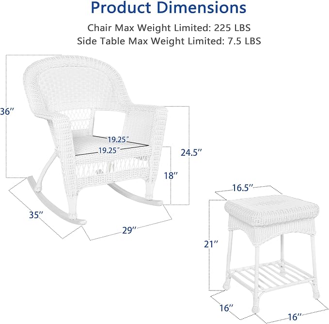 Jeco 3 Piece Rocker Wicker Chair Set - Image 3