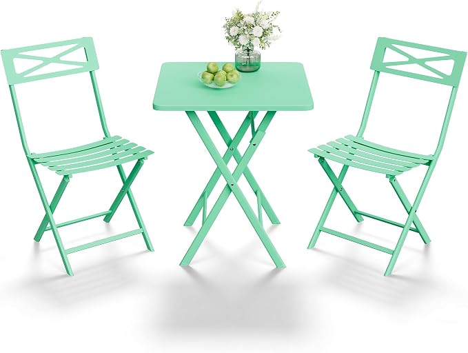 GarveeLife 3 Piece Outdoor Bistro Set, All Metal Patio Table and Chairs Set - Image 2
