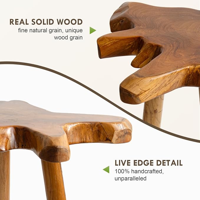 Natural Teak Wood Live Edge Side Table - Image 4