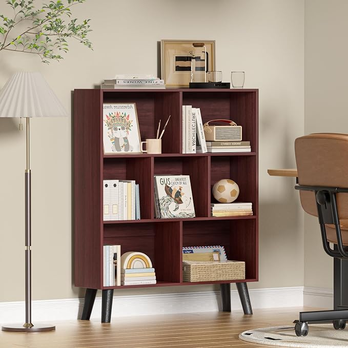 YAHARBO Walnut Bookshelf, 3 Tier Book Shelf - Image 2