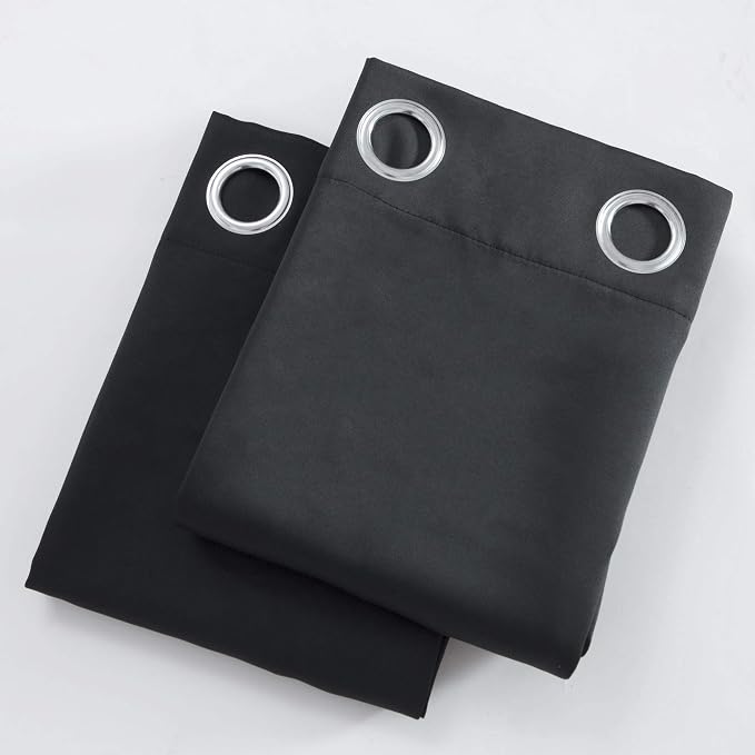 Black Blackout Curtains 52 x 63 Inch Length/Set of 2 Curtain Panels/Thermal - Image 9