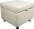 H&B Luxuries Tufted Leather Square Flip Top Storage Ottoman Cube Foot Rest by HBLuxuries
