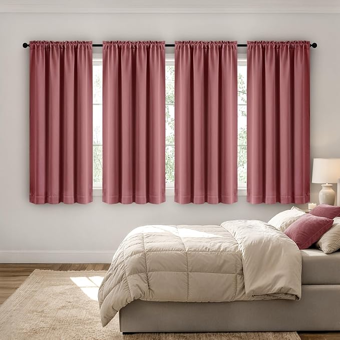 MIULEE 4 Panels Set Dusty Rose Blackout Curtains 63 Inch Length Bedroom | - Image 2