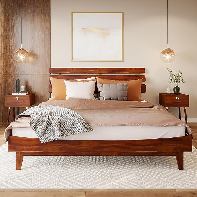 Bme Caden King Size Bed Frame and Adjustable Headboard, 15 Inch Mid Century by Bme