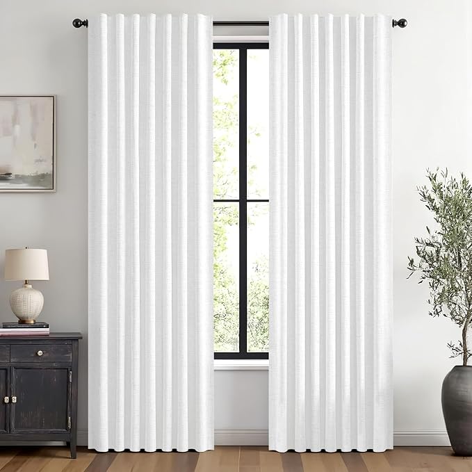 MIULEE 100% Blackout Linen Curtains 42 x 63 Inch Bright White 2 Panels | by MIULEE