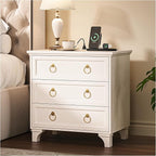 JOINICE White Night Stand with Charging Station, Modern Nightstand with 3 by Joinice