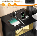 Bonnlo Led Nightstand with Charging Station, Night Stand Black Bedside Table - Image 3