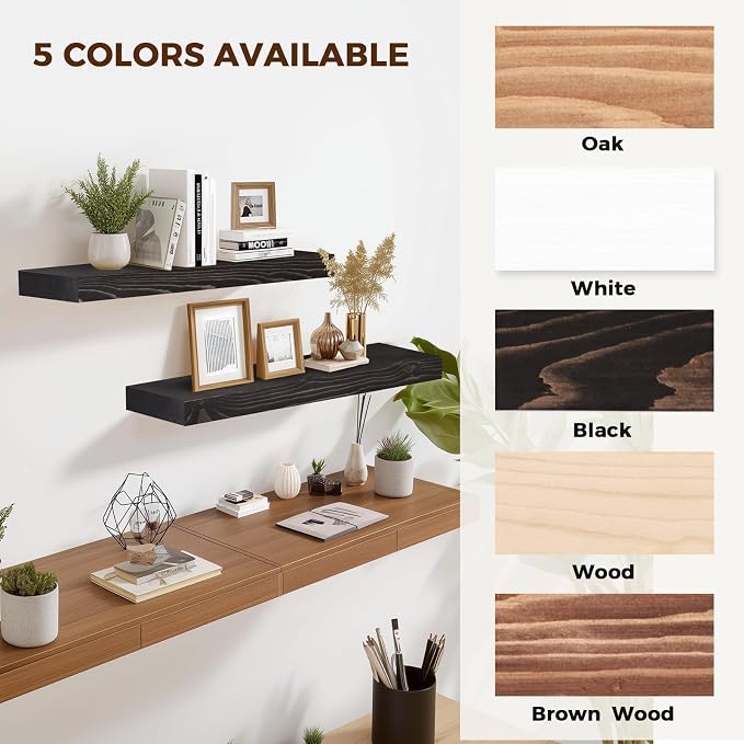 24x8x1.6 inch Floating Shelves Set of 2 – Solid Wood Rustic Black Wall Mounted - Image 8