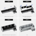 Belffin Sectional Couch with L-Shape Chaise L Shaped Couch with Ottoman - Image 8