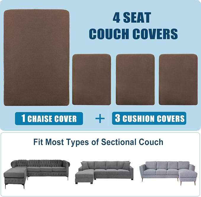 Water Repellent L Shaped Couch Covers 4 Pieces Sofa Seat Cushion Slipcovers - Image 7