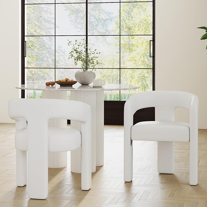 RIVOVA Modern Barrel Dining Chairs Set of 2, PU Leather Upholstered Accent Side by RIVOVA