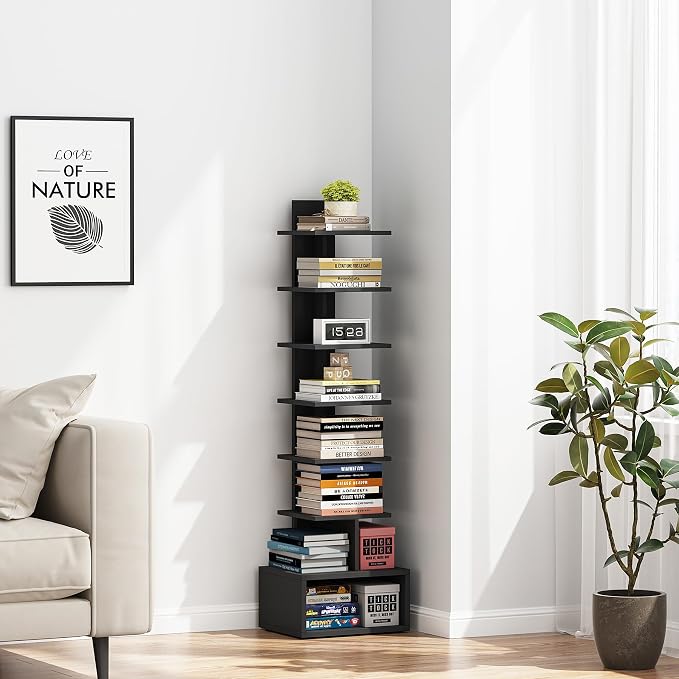 TUTOTAK Narrow Bookshelf, Vertical 8-Tier Bookcase, Spine Book Shelf by ChoosetutotakFurnitureBuildYourCozyHome