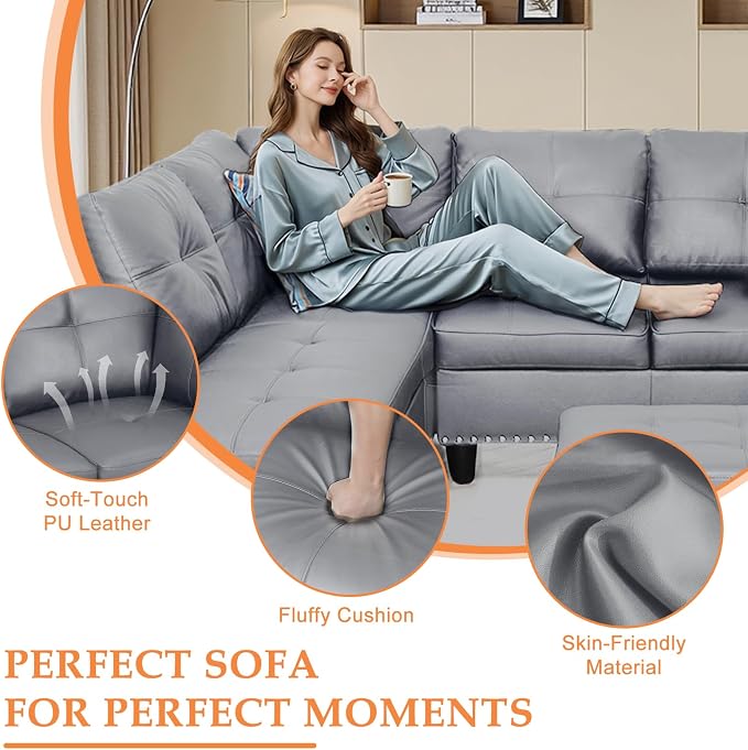 Wakefit Sectional Sofa Couch, Modern 4-Seaters Living Room Furniture Sets - Image 3