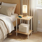 HOOBRO Side Table with Charging Station, Nightstand with 2-Layer Storage Shelves - Image 4