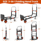3-in-1 Folding Hand Trucks, 600Lbs Convertible Hand Truck Dolly, Heavy Duty - Image 2