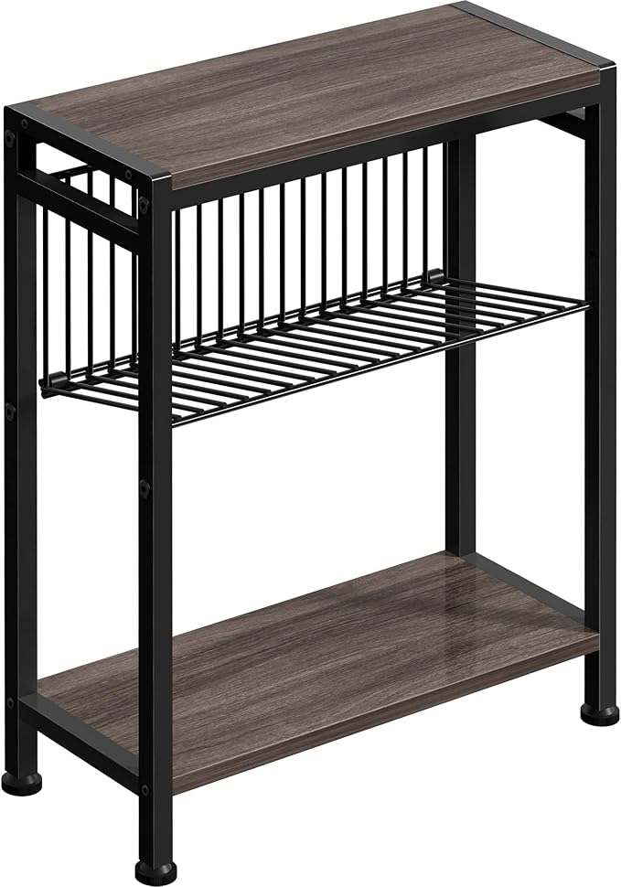Side Table for Small Space, 3-Tier Narrow End Tablewith Magazine Holder by HOME
