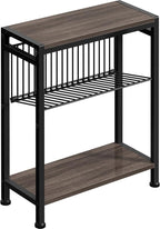 Side Table for Small Space, 3-Tier Narrow End Tablewith Magazine Holder by HOME