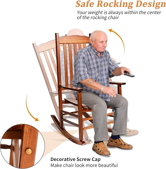 Outvita Outdoor Rocking Chair, Solid Wood High Back Rocker, All Weather Lounge - Image 5