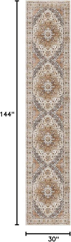 Madane Hallway Runner Rug 2'6''x12' Kitchen Runners Vintage, Turmeric/Grey | - Image 2