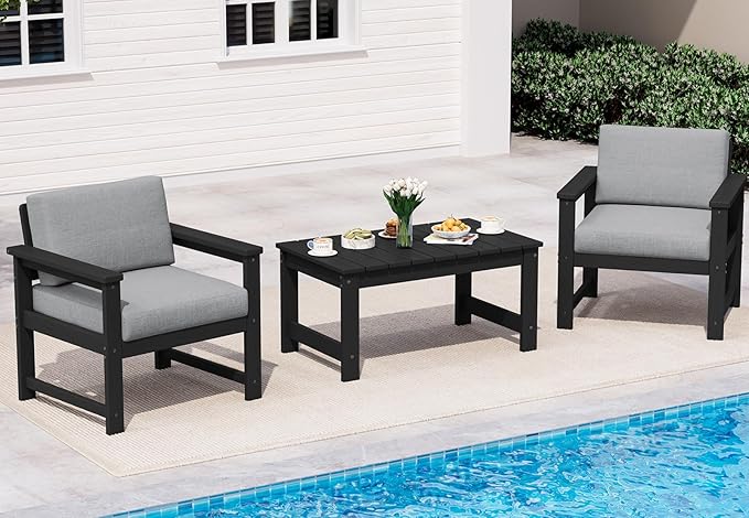 SERWALL 3 Pieces HDPE Outdoor Sofa Bistro Set by SERWALL
