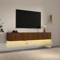 71” Floating TV Stand with LED Lights & Charging Station, Wall Mounted by EAZEHOME