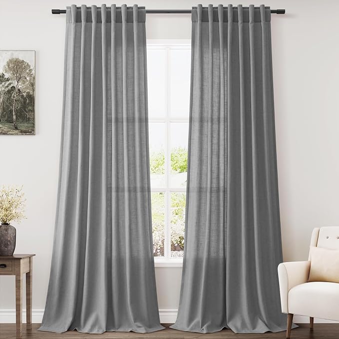 Extra Long Dark Grey Linen Curtains 120 Inches by Nanspring
