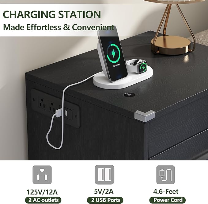 Gyfimoie Led Night Stand with Charging Station & RFID Lock Cabinet, Smart - Image 3
