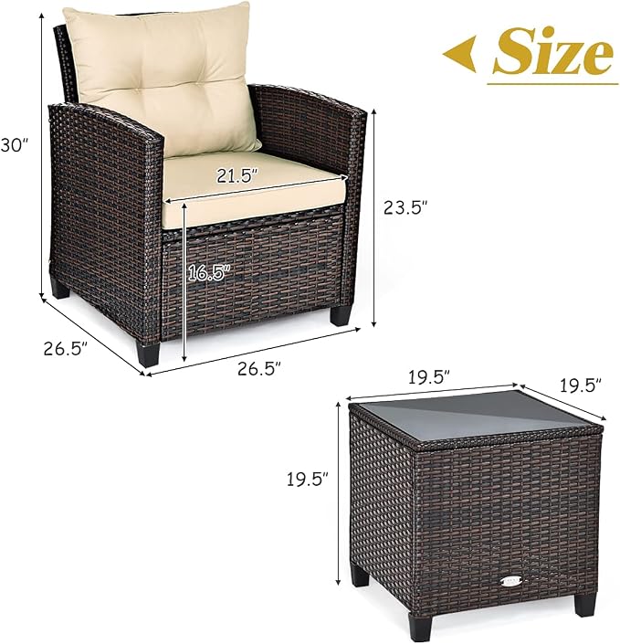 Tangkula 3 Pieces Patio Furniture Set, PE Rattan Wicker 3 Pcs Outdoor Sofa Set - Image 4