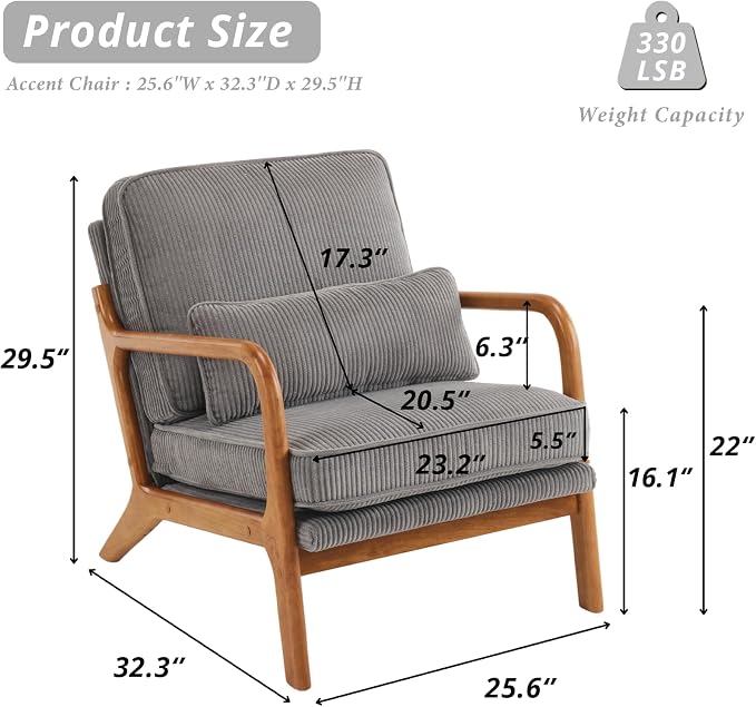 Karl home Mid-Century Modern Accent Chair, Living Room Chairs - Image 2