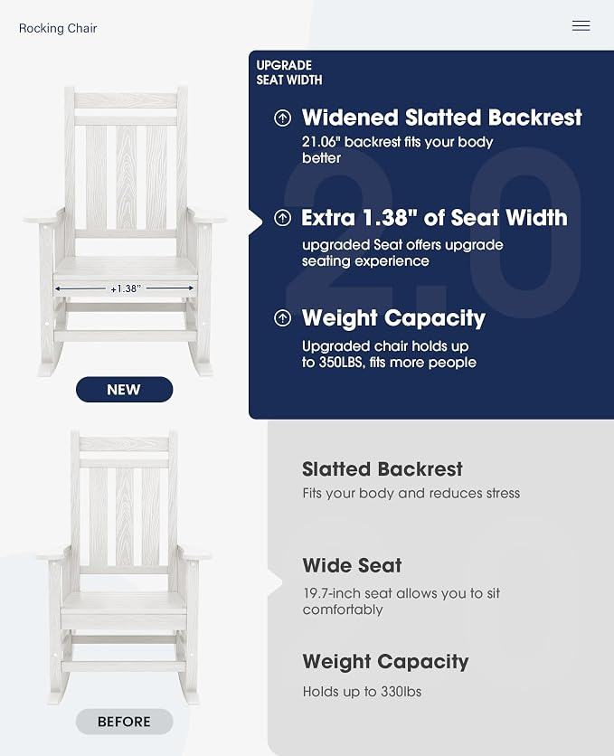 KINGYES Oversized Outdoor Rocking Chair Set of 6, All-Weather Patio Rocking - Image 4