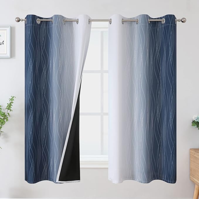 Navy Blue and Greyish White Blackout Curtains by ESTELARTEXTILER