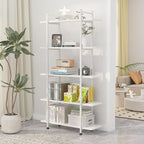 Bookshelf 5 Tiers White Wooden Storage Shelf, Modern Open Display Storage - Image 6