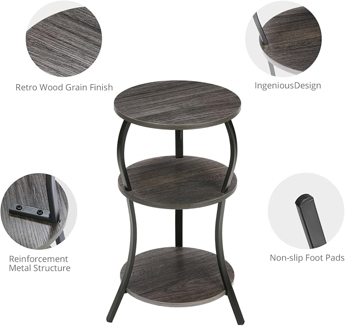 Vintage Small Round Side Table, 3-Tier Slim Waist Circular End Table - Image 7