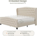 LARMACE King Size Bed Frame Velvet Upholstered Platform Bed - Image 8