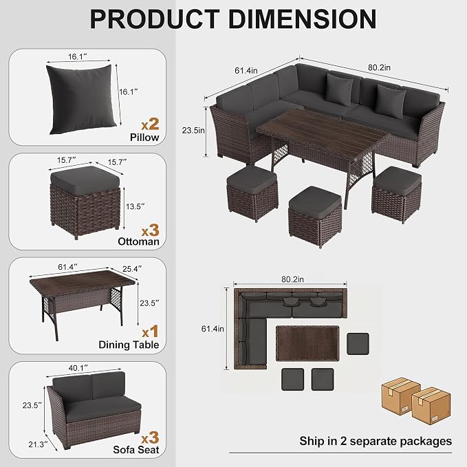 LOUVIXA 7 Pieces Patio Furniture Set, Outdoor Patio Furniture, Wicker - Image 2